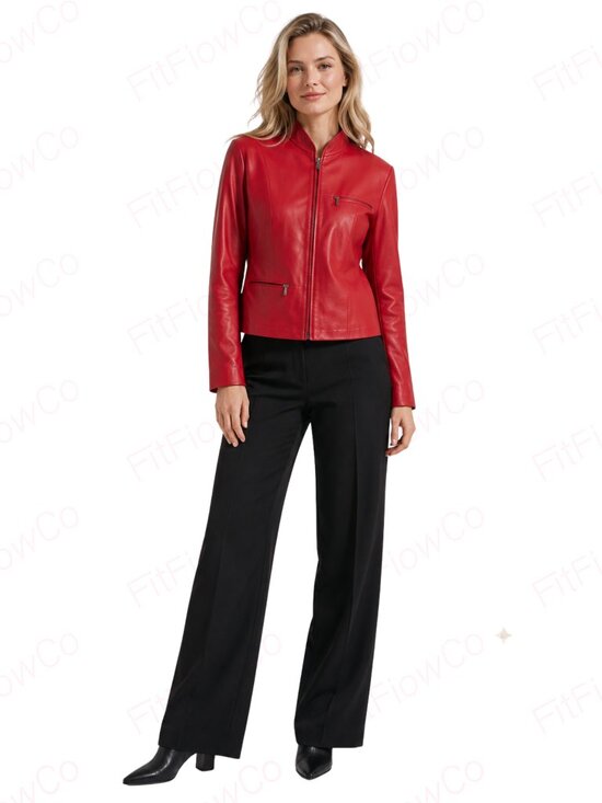 Creaciones EMY Jackets & Blazers - Creaciones EMY Red Sheepskin Leather Jacket Women M Fitted Zip Handmade Mexico